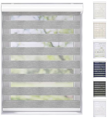 EFIXS Doppelrollo mit Kassette Montage Wand/Decke mit Bohren Breiten: 40-220, Höhe: bis 240 Hier: BxH (130 x 175) cm (Grau Struktur) Premium Duorollo, oder ohne Bohren mit Klemmhalter am PVC-Fenster