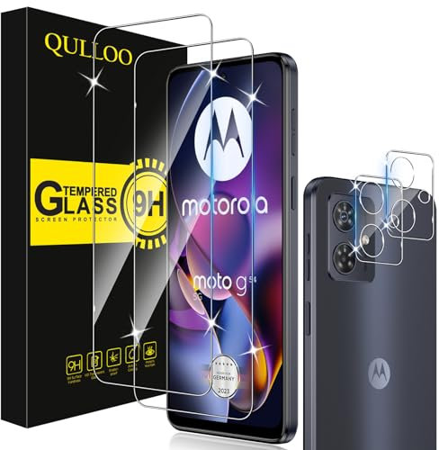 QULLOO Pellicola Vetro Temperato per Motorola Moto G54 5G [2 Pezzi] + Pellicola Lente Fotocamera [2 Pezzi], Durezza 9H Anti Graffio Protezione Schermo Pellicola Protettiva
