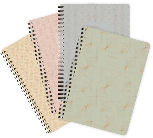 etmamu 228 4er-Set Notizblöcke Art Deco 2 A5, 60 Blatt blanko