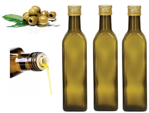 3x 500 ml Ölflasche mit integriertem Aussgießer aus Glas Likörflaschen |Essig-Öl Flaschen | Schnapsflaschen |Marasca