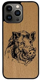 Enowood Coque en Bois de téléphone Iphone Artisanale - Sanglier 2 - Iphone 11 Pro - Hêtre