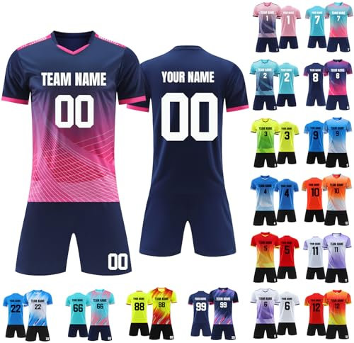 MEDUOLA Maillots et Ensembles de Football Personnalisés Maillots de Football Personnalisés avec Nom et Numéro T-Shirt de Football Personnalisés pour Adultes et Enfants (Bleu Profond 920)