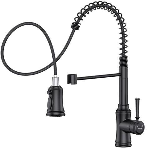 HURRAN Robinet Cuisine Noir Mat, Robinetterie de Cuisine Douchette avec 3 Modes de Pulvérisation, Arc Haut Mitigeur Cuisine Extensible avec 360°Pivotant pour Évier de Cuisine, Acier Inoxydable