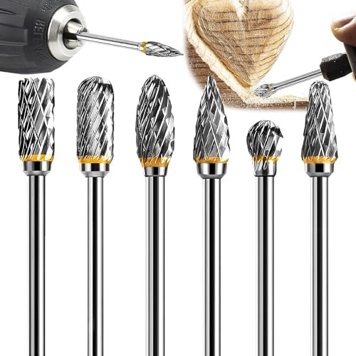 Begpoee 6 Pezzi Frese in Carburo di Tungsteno, Frese Rotanti in Metallo, Frese in Metallo Duro con Gambo da 1/8 per Intaglio, Per Smerigliatrice, Incisione, Lucidatura Metalli, Foratura(Argento)