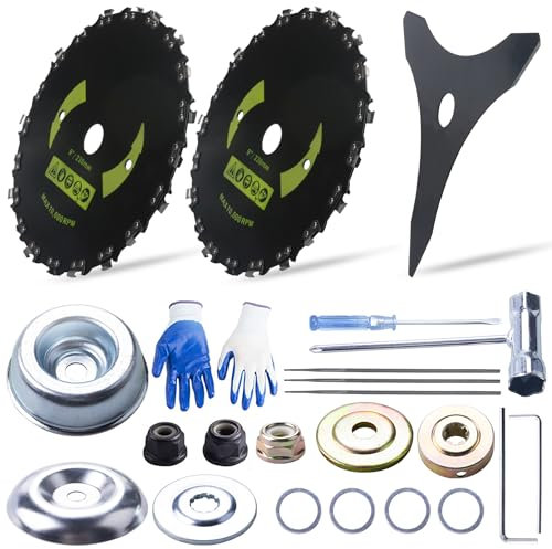 22,9 cm x 20 Zähne Bürstenblätter aus Karbonstahl, runde Kettensäge, 25,4 cm x 3T Cutter Unkrautfresser, Universal-Adapter-Set mit 3 runden Feilen, kompatibel mit Motorsense Trimmer Unkrautfresser