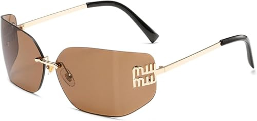 Lunettes de soleil rétro rectangulaires sans monture pour femmes montures enveloppantes à la mode pour hommes jolies lunettes de soleil compactes et tendance Design sans monture