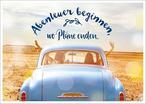 Gutsch Verlag Reise- & Abenteuer-Postkarte mit inspirierendem Lebensweisheit-Spruch, Auto-Motiv, Freiheit am Horizont & Himmel-Design
