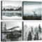 Artscope 4 Teilig Leinwandbilder mit Wald und Nebel Motiv Kunstdruck - Moderne Wandbild für Badezimmer Wohnzimmer Wanddekoration - 30 x 30 cm