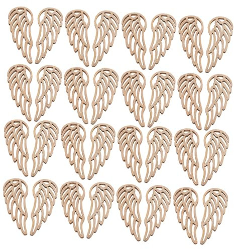 Alasum 50 Pièces Tranches De Bois Naturel Ailes D'Ange Sans Trou Pour Loisirs Créatifs Décoration Artisanat Bricolage