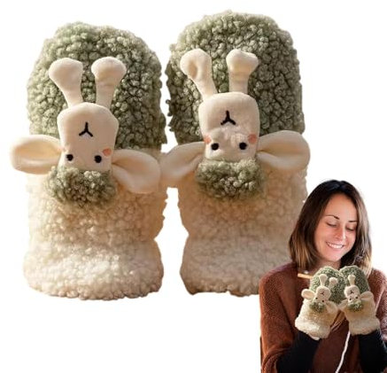 Moufles avec ficelle | 1 paire de gants en laine d'agneau tête de mouton, mitaines, gants pour tous les doigts, gants en peluche pour homme et femme, Vert, A
