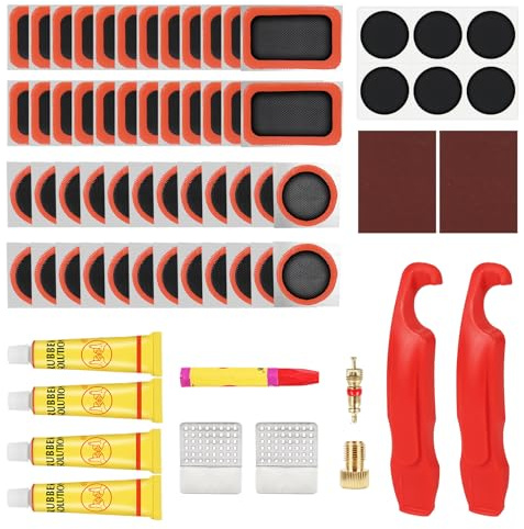 Smelish 80pcs Bike Tire Repair Kit, Self-Adhesive Bike Tire Patch Kit, Bike Tool Kit with Portable Storage Box and Valve Converter, Bike Repair Kit for Mountain Bikes, Commuter Bikes, Motorcycles