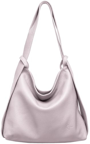 Caspar 2in1 Große Leder Rucksack Schultertasche XL Elegante Damen Handtasche - PREMIUM LINE - Modell No.786 - Made in Italy, Farbe:flieder, Accessoires:One Size