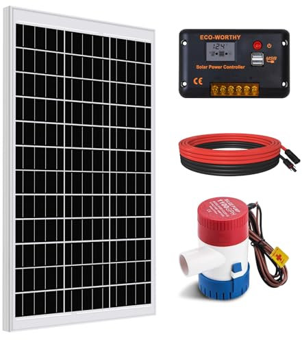DCHOUSE Juego de bomba solar de 120 W, bomba de achique de 1100 GPH + panel solar de 120 W, con controlador, adecuado para control de agua de carga independiente y control de agua de visión
