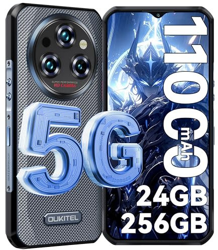 OUKITEL WP35 Rugged Smartphone 5G - 11000mAh 24(8+16) GB+256GB Telefono Indistruttibile - Android 14 6,6 FHD+ 2.4K Schermo MTK Dimensity 6100+ 64MP+32MP+8MP Camera IP68/NFC/Impronta Digitale/Nero