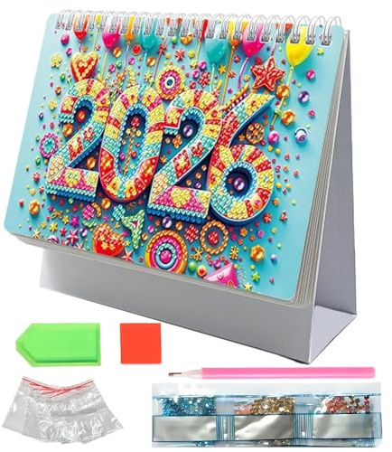 Diamond Art Desktop Calendar 2026 19.5x17cm 5D Diamond Calendar Craft Kit Self-Standing Page-Turn Ca-lendar With Sparkling Crystal Beads Perfect For Stress Relief Mini Decor