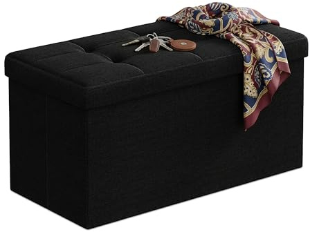Relaxdays Sitzbank, Stauraum, Stoff, faltbar, gepolstert, Flur, Schlafzimmer, HBT 38 x 76 x 38 cm, Sitztruhe, schwarz