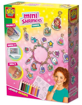 SES Creative Mini Shrinkies - Schrumpffolie | Lovely Ocean | Armbänder Selber Machen | Freundschaftsarmband | Made in Holland | für Mädchen Ab 5 Jahren | Mit 10 Buntstifte und Anweisung | 14171