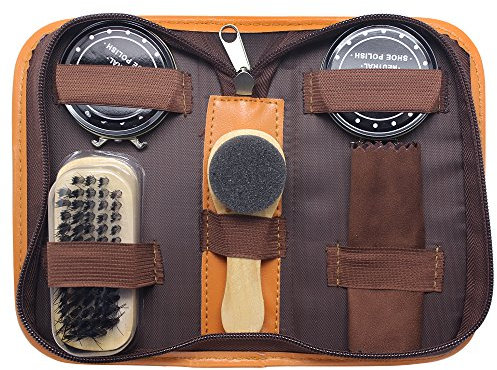Accessotech Black & Neutral Shoe Shine Polish Cleaning Brushes Set Kit in Travel Case