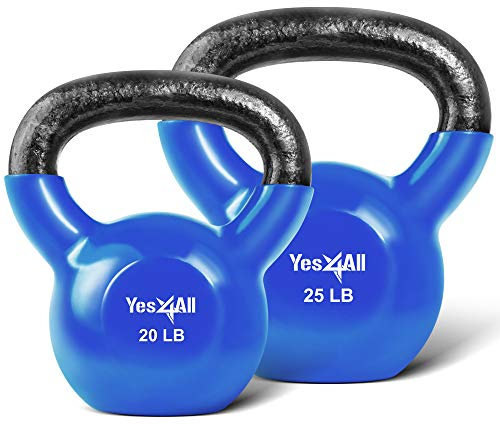 Yes4All KL9L Kettlebell aus Gusseisen mit Vinylbeschichtung, Dunkelblau Combo: 9 + 11.3 kg