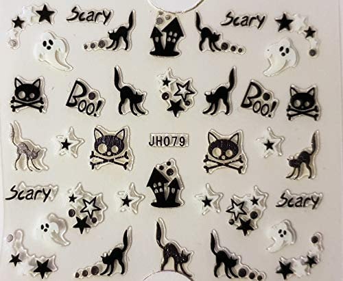 Halloween Nail Art 3D Silver Gems Stickers (JH079 Cats Ghosts Stars)