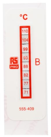 RS PRO Temperaturmessstreifen 71 °C / 110 °C 8 Messbereiche 10 Stk. Vertikal, L. 18 mm, B. 51 mm, Packung a 10 Stück