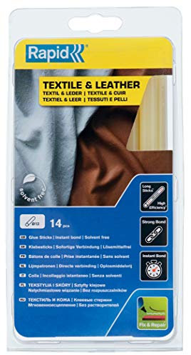 Rapid 5001418 Heißklebesticks für Textil und Leder, 14 Klebesticks 190mm Länge, Spezialkleber, Heißkleber für Heißklebepistole 11mm, 12mm