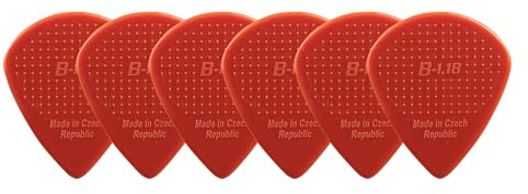 D-Grip Plektrum - Janicek Nylonpicks - Jazz B-mittlere Form - 1,18 mm Rot - 6er Pack - mit rutschfester Struktur-Oberfläche – hergestellt in Tschechien