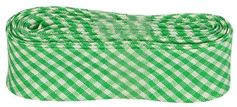 Sandras-Bastelladen Schrägband/Einfassband Baumwolle mit Muster gefalzt 3m x 20mm 011- Kariert Grün-Weiß