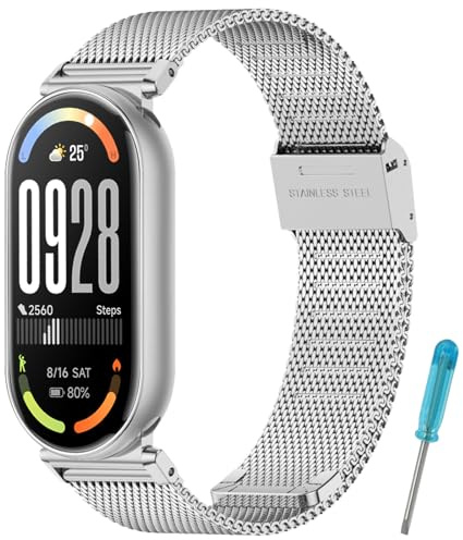 MIJOBS Armband Kompatibel mit Xiaomi Mi Band 10 & 9 & 8 | Metallarmband, Edelstahlarmband, Wasserdicht, Verstellbarer Armband, Einheitsgröße
