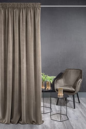 Eurofirany Samtvorhang Kristi Vorhang Samt Vorhänge Kräuselband 140x270 Kissenbezüge Sofakissen 45x45 (Dunkelbraun, 140x270 cm 1x Vorhang)