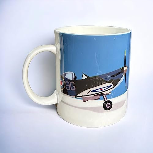 M & G Mustard & Gray Spitfire Hand-Printed Large Bone China Plane Mug