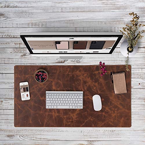 Solo Pelle Hochwertige Schreibtischunterlage Leder für Bürotisch - handgefertigte Schreibunterlage aus Leder - Edel Schreibtisch Unterlage (Vintage Braun (2021), 48cm x 90cm)