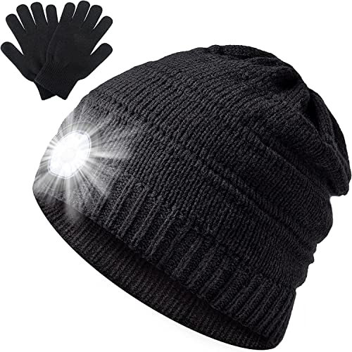 Männer Geschenke Mütze mit LED Licht - Adventskalender Füllung Weihnachten Papa Geschenke LED Mütze, Geburtstag Nikolaus Frauen Geschenke Schwarz Mütze für Angeln/Camping/Laufen, Schwarz Einheitsgröße