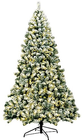 COSTWAY Árbol de Navidad Nevado con Luces 225cm, Arbol de Navidad con Luces Incorporadas 550 Luces LED de Blanco Cálido, 1364 Ramas de PVC, Arvore de Natal with Light Hogar Oficina Fiesta (225 cm)