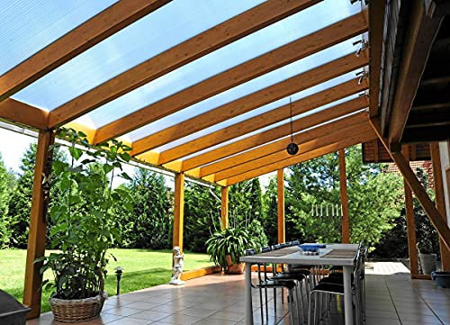 Acrylshop24 Terrassendach Terrassenüberdachung Carport Komplettset ECO Polycarbonat 16mm klar 3000mmx4100mm (TxB)
