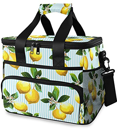 HMZXZ Groß Kühltasche Picknicktasche Lunchtasche Tropisch Zitrone Blau 15L Isoliertasche Brotdose Cooler Cooling Tote Bag für Lebensmitteltransport, Camping, BBQ