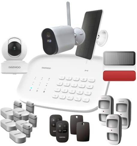 Daewoo Security SA637 - Modelo Family Plus Compatible con Animales, Alarma inalámbrica WiFi y gsm conectada, Sirena Exterior, 2 cámaras, Compatible con Amazon Alexa, Google Home Blanco