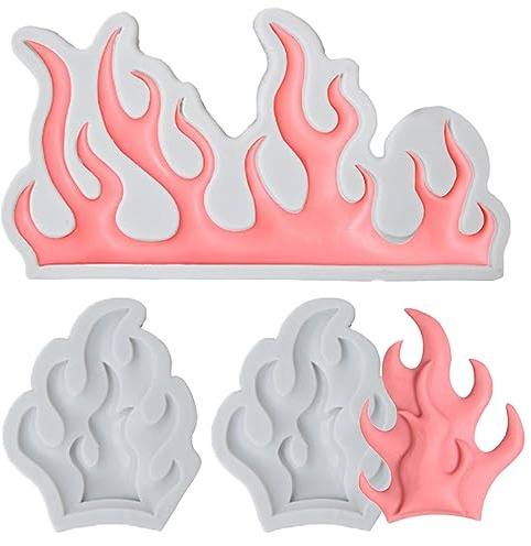 KuuGuu Lot de 3 moules en silicone en forme de flamme pour décoration de gâteaux en pâte à sucre, bordure de gâteau, décoration de cupcakes, chocolat, bonbons, bijoux, argile polymère, projets