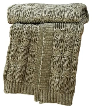 Catherine Lansfield Chunky Marl Knit Cosy, 130x170 cm, Blanket Throw, Olive Green