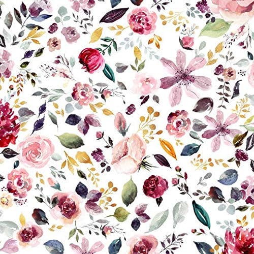 Jersey Stoff mit Blumen auf Weiß als Meterware zum Nähen, 50 cm