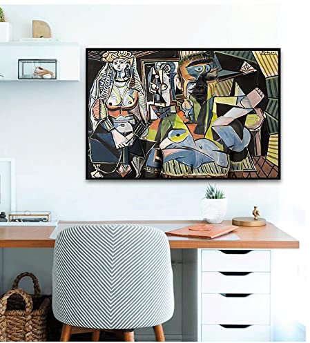 Frauen von Algier von Pablo Picasso Poster und Drucke Gemälde auf Leinwand Wandkunst Bild für Wohnzimmerdekoration 50 x 70 cm (20 x 28 Zoll) Innenrahmen