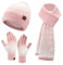Damen Winter Warm Mütze Touchscreen Handschuhe und Lang Schal Set mit Fleece Gefütterte, Thermo Wintermütze Strickmütze Beanie Winterhandschuhe Strickhandschuhe Schals, Rosa Weiß