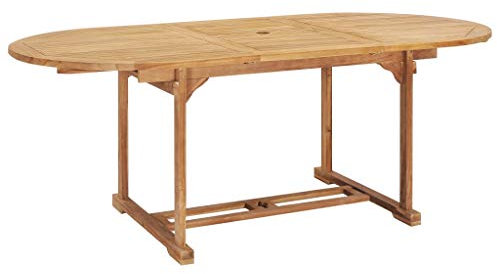 Yolola Ausziehbarer Gartentisch Holz Mit Schirmloch Esszimmertisch Gartentisch Wetterfest Terassentisch Balkon Esstisch Holz Tisch Gartenmöbel Set Holz 150-200 x 100 x 75 cm Massivholz Teak