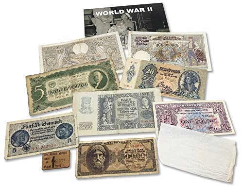 IMPACTO COLECCIONABLES 10 Billets Originaux émis Pendant la Seconde Guerre Mondiale en Europe, avec Certificat d'authenticité