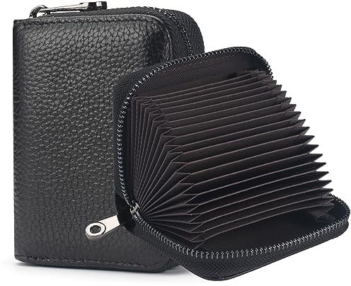 FACATH RFID-Blockierung Kreditkarteninhaber 20 Kartenschlitze Kreditkarteninhaber Echtleder kleines Kartenetui für Frauen oder Männer Akkordeon Brieftasche mit Reißverschluss (Schwarz)