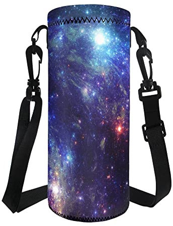 TOADDMOS Purple Galaxy Neoprene Water Bottle Carrier Bag with Shoulder Straps Insulated Drawstring Water Bottle over for Stainless Steel Plastic Bottles