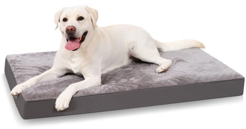 KSIIA Extra Large Dog Bed Washable, XXL Orthopedic Dog Crate Beds with Waterproof Removable Cover, Big Flat Dog Mattress Non skid Bottom, Pet Beds for Dogs, Grey, 119x73x9cm