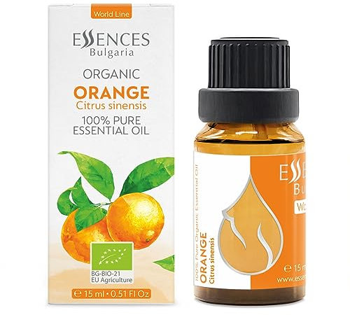 Essences Bulgaria Olio Essenziale di Arancio Biologico 15ml | Citrus sinensis | 100% Puro e Naturale | Non Diluito | Grado Terapeutico | Aromaterapia | Cosmetici | Senza crudeltà | Non OGM | Vegano