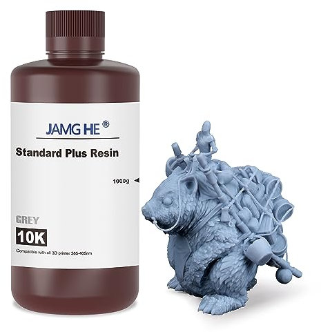 3D Printer Resin, JAMG HE 10K Standard Plus Resin for LCD DLP SLA 405nm High Precision & Low Shrinkage 3D Printing Standard UV Photopolymer Resin Suitable for 2K/4K/6K/8K/12K LCD Printers (Gray)