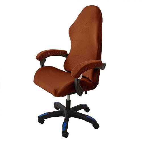 LIFEDX Housses de Chaise de Gaming Velours,Housses de Chaise de Jeu Extensible 4 pièces,Housse de Chaise de Bureau avec Accoudoirs/Dossier de Chaise,Housse de Fauteuil Rotatif,Pas de Chaise-Brown